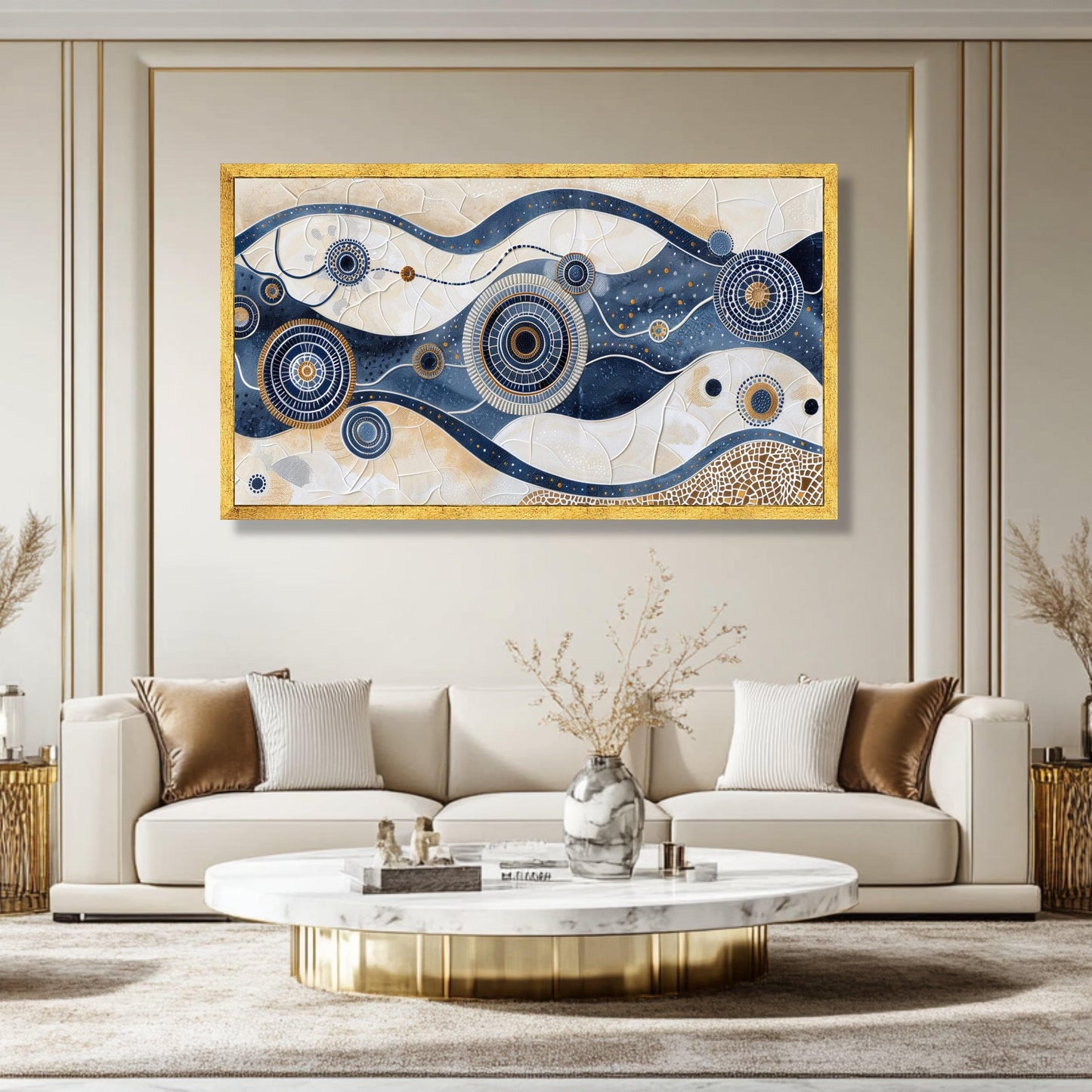 Abstract Cosmic Flow Canvas Wall Art, Blue Celestial Modern Print