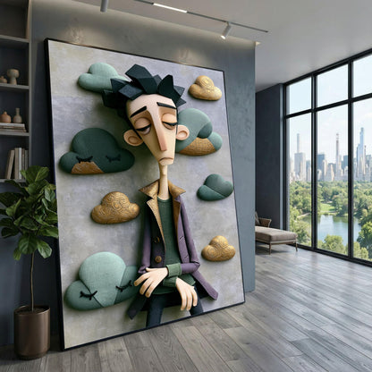 Melancholic Dreamer Canvas Wall Art, Moody Figurative Print, Elegant Emotional Home Decor
