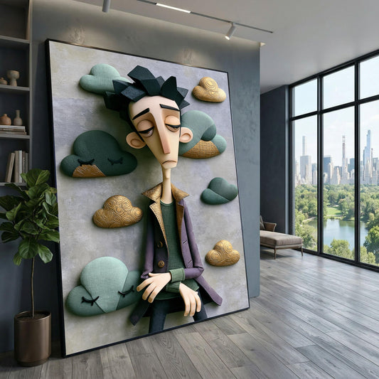 Melancholic Dreamer Canvas Wall Art, Moody Figurative Print, Elegant Emotional Home Decor