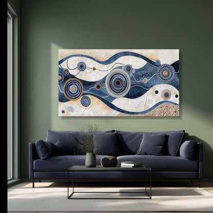 Abstract Cosmic Flow Canvas Wall Art, Blue Celestial Modern Print