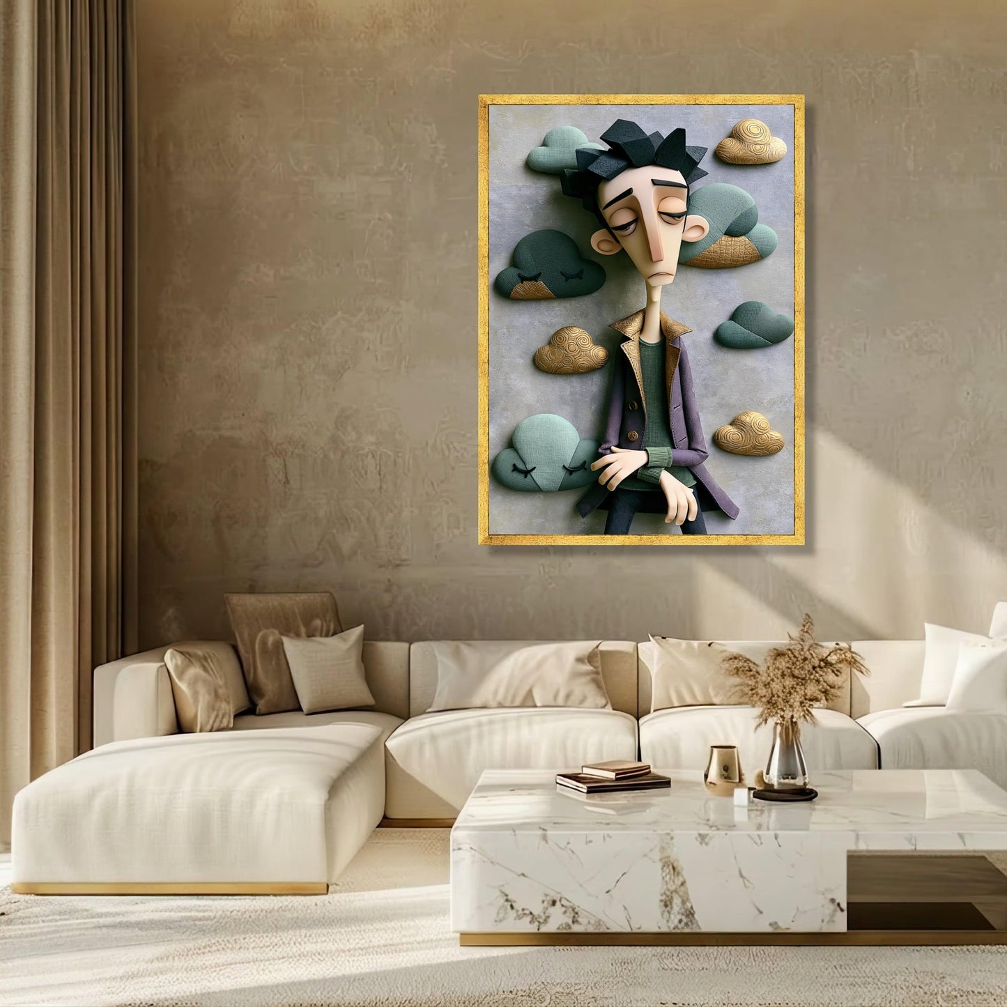 Melancholic Dreamer Canvas Wall Art, Moody Figurative Print, Elegant Emotional Home Decor