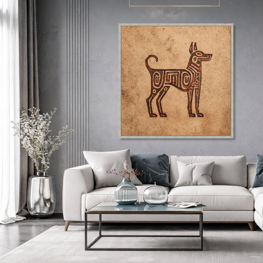 Tribal Dog Silhouette Canvas Wall Art, Ethnic Animal Print