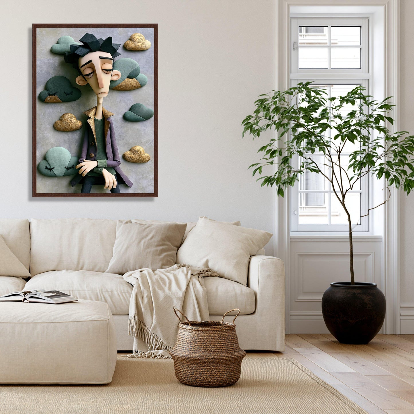 Melancholic Dreamer Canvas Wall Art, Moody Figurative Print, Elegant Emotional Home Decor