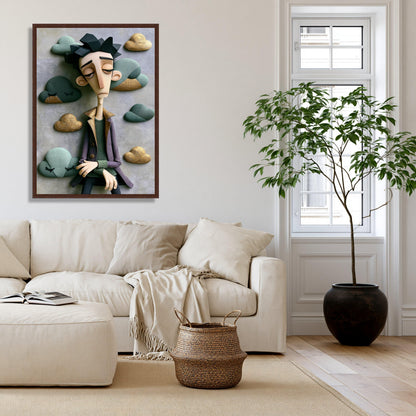 Melancholic Dreamer Canvas Wall Art, Moody Figurative Print, Elegant Emotional Home Decor