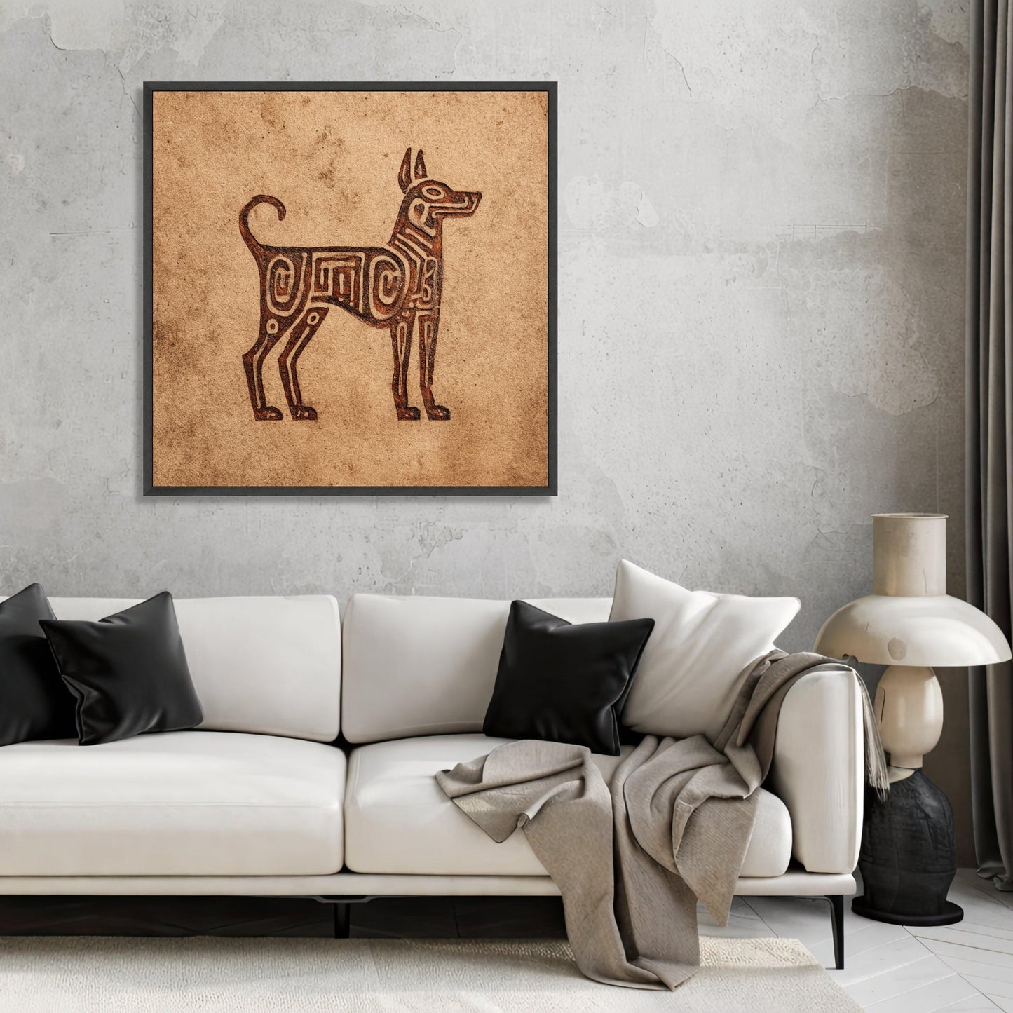 Tribal Dog Silhouette Canvas Wall Art, Ethnic Animal Print