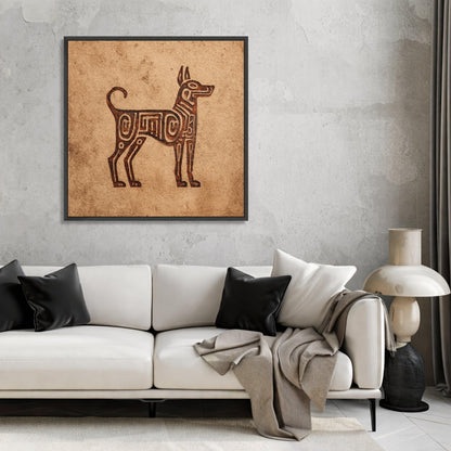 Tribal Dog Silhouette Canvas Wall Art, Ethnic Animal Print