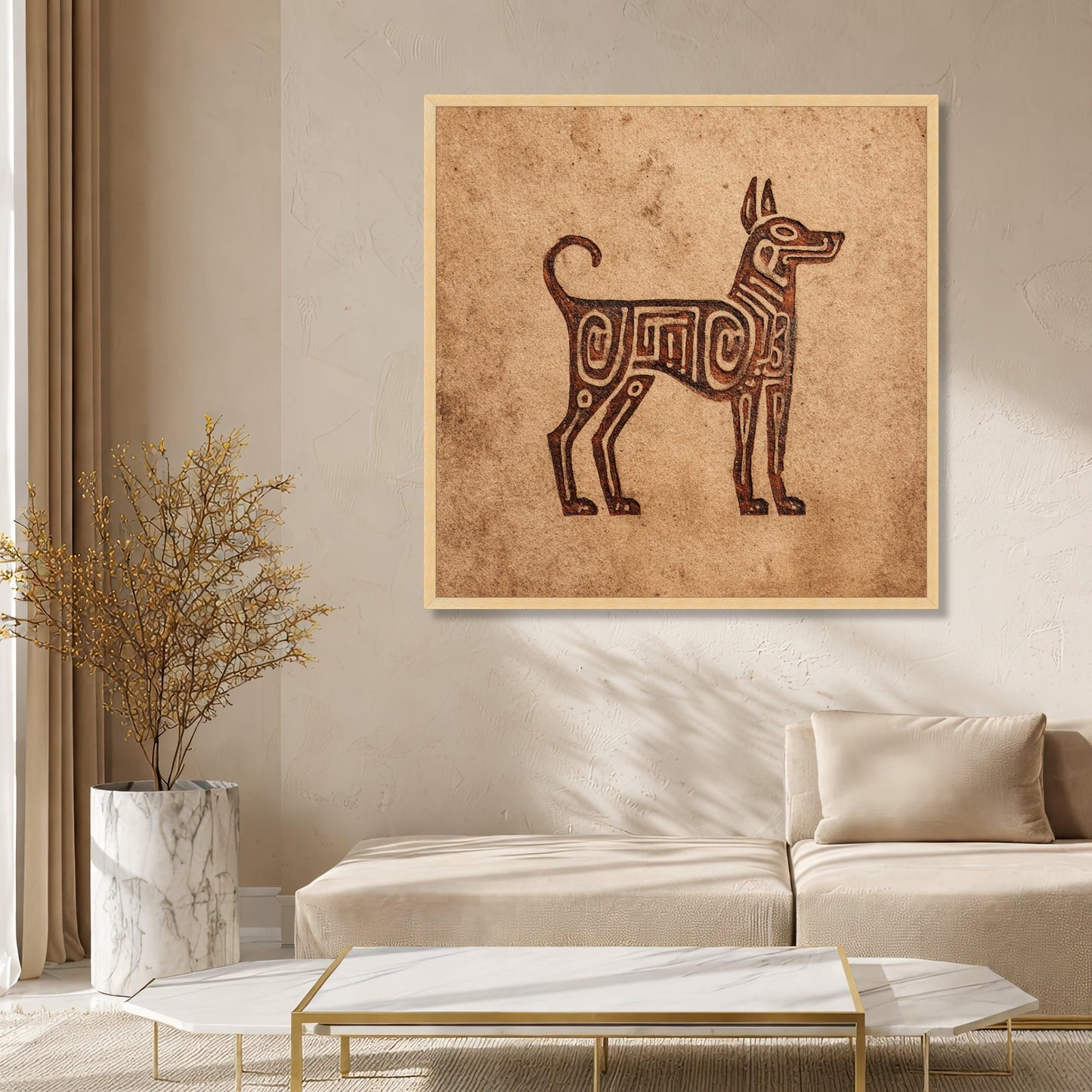 Tribal Dog Silhouette Canvas Wall Art, Ethnic Animal Print