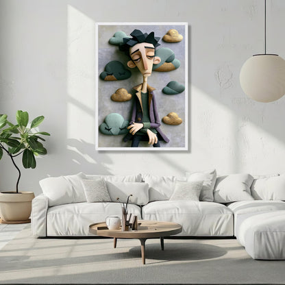Melancholic Dreamer Canvas Wall Art, Moody Figurative Print, Elegant Emotional Home Decor