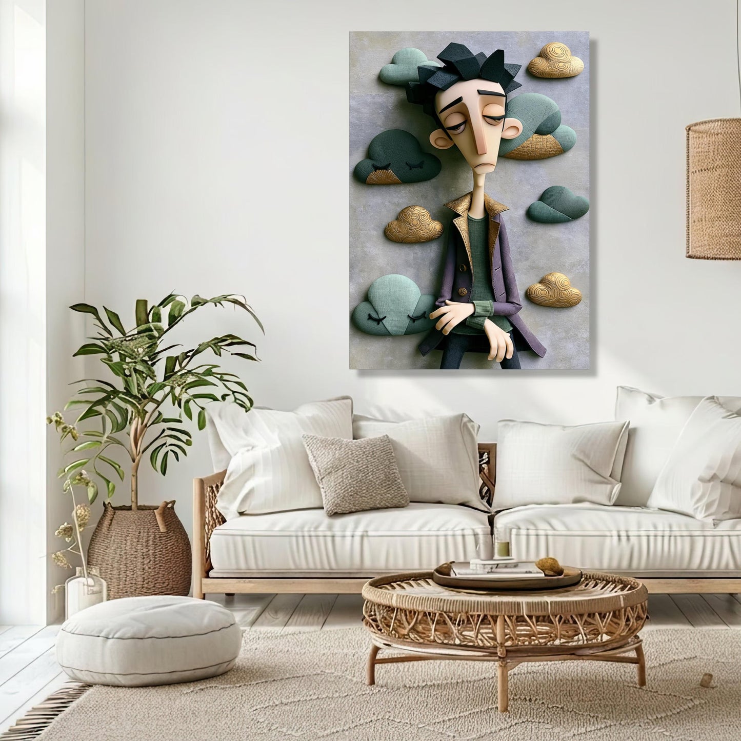 Melancholic Dreamer Canvas Wall Art, Moody Figurative Print, Elegant Emotional Home Decor