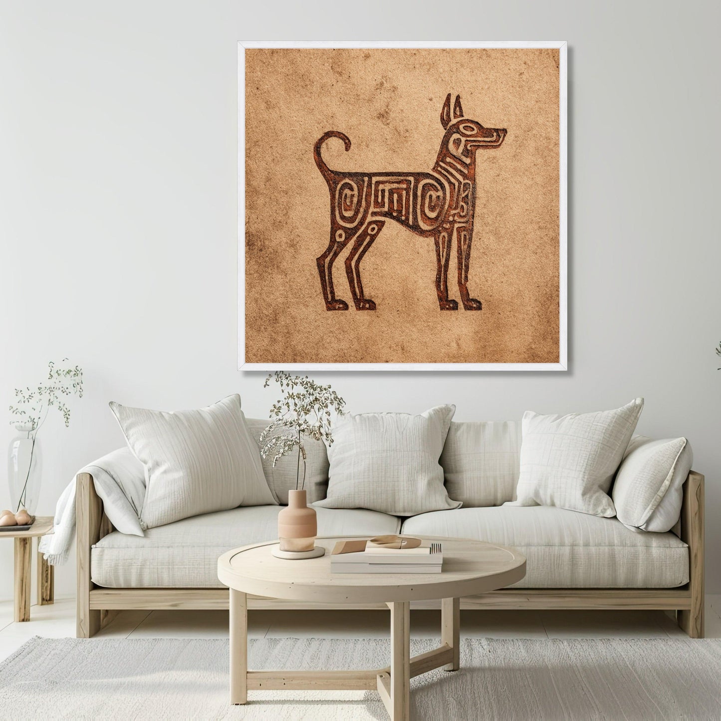 Tribal Dog Silhouette Canvas Wall Art, Ethnic Animal Print