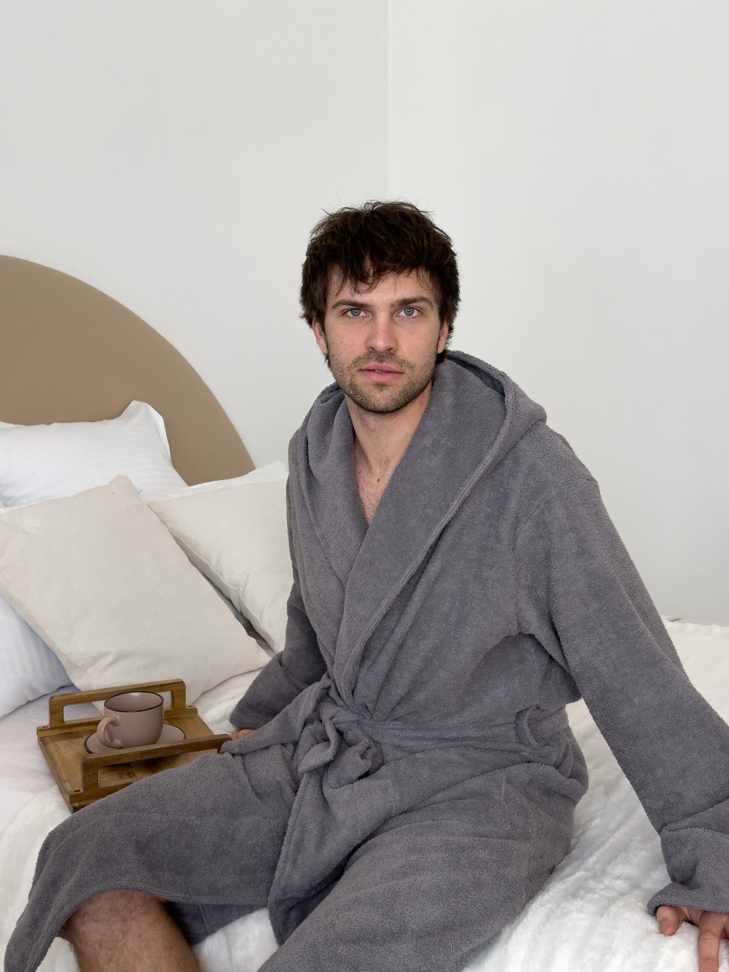 Men’s Premium Hooded Cotton Bathrobe, Soft Spa Robe