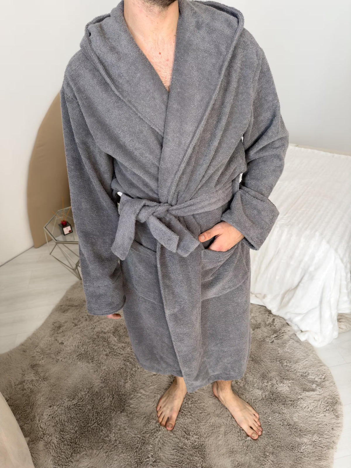Men’s Premium Hooded Cotton Bathrobe, Soft Spa Robe