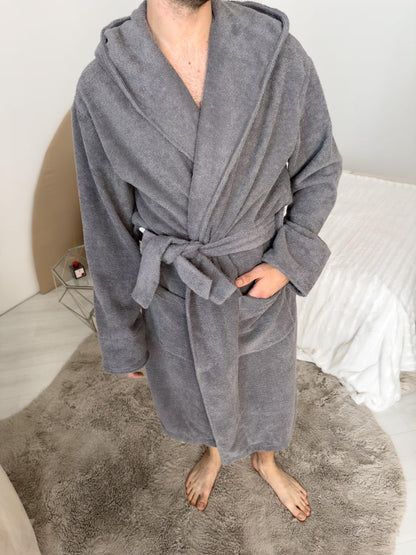 Men’s Premium Hooded Cotton Bathrobe, Soft Spa Robe