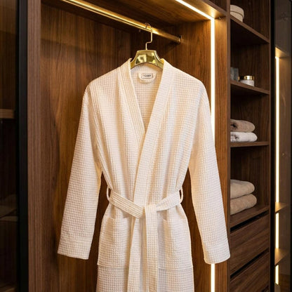 White Waffle Cotton Bathrobe, Classic Unisex Spa Robe